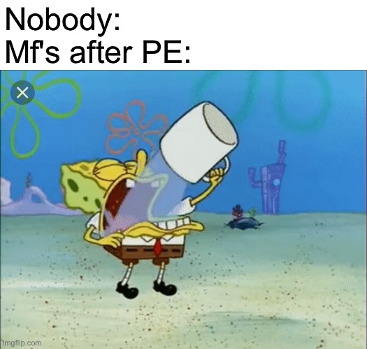 water | Nobody:
Mf's after PE: | image tagged in spongebob drinking water,memes | made w/ Imgflip meme maker