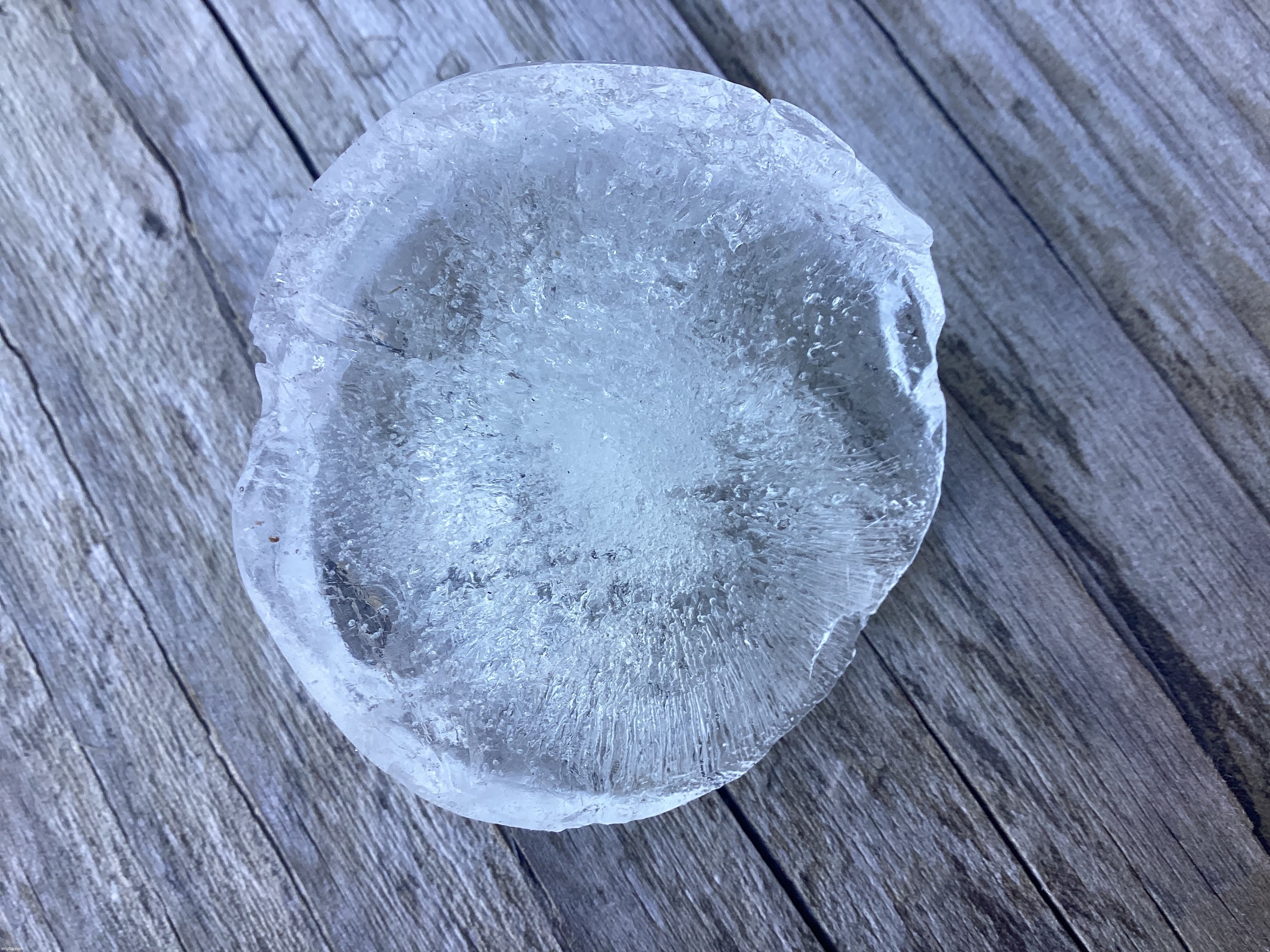 A ball of ice that I cut in half | image tagged in share your own photos | made w/ Imgflip meme maker