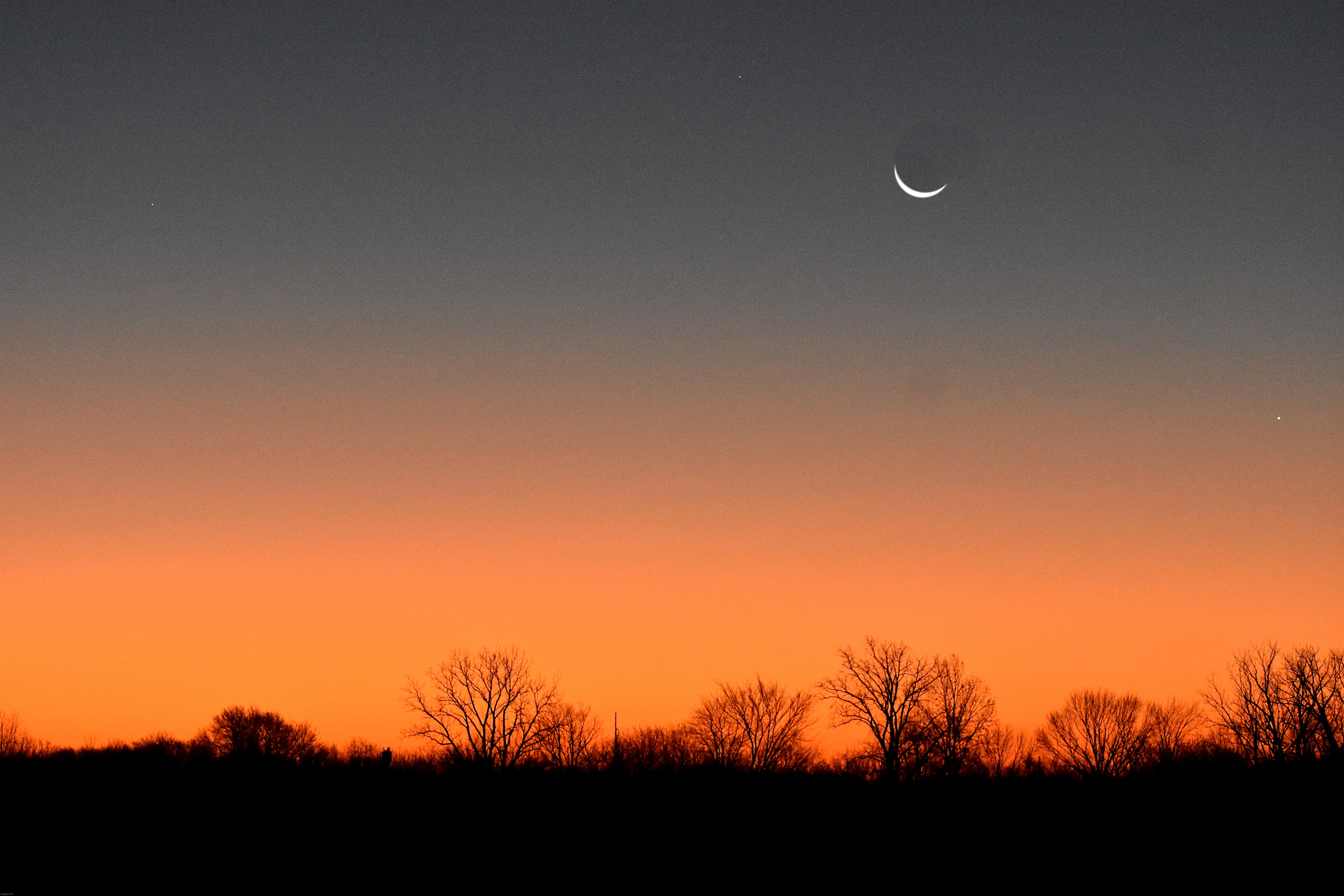 This morning's crescent moon at Dawn 11-22-22 | image tagged in crescent moon,dawn,nikon,kewlew | made w/ Imgflip meme maker