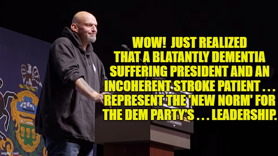 The new norm for the Dem Party. | WOW!  JUST REALIZED THAT A BLATANTLY DEMENTIA SUFFERING PRESIDENT AND AN INCOHERENT STROKE PATIENT . . . REPRESENT THE 'NEW NORM' FOR THE DEM PARTY'S . . . LEADERSHIP. | image tagged in reality | made w/ Imgflip meme maker