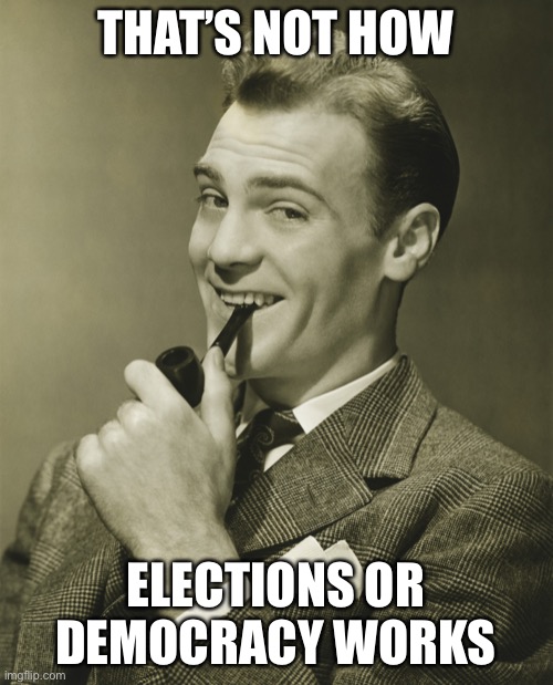 Smug | THAT’S NOT HOW ELECTIONS OR DEMOCRACY WORKS | image tagged in smug | made w/ Imgflip meme maker
