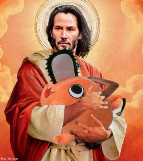 Jesus holding pochita | image tagged in jesus holding pochita | made w/ Imgflip meme maker