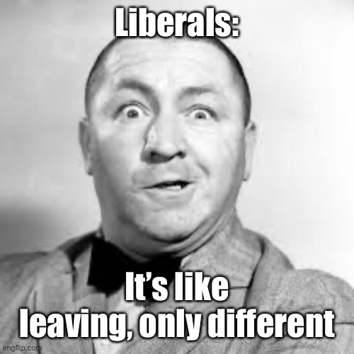 curly three stooges | Liberals: It’s like leaving, only different | image tagged in curly three stooges | made w/ Imgflip meme maker