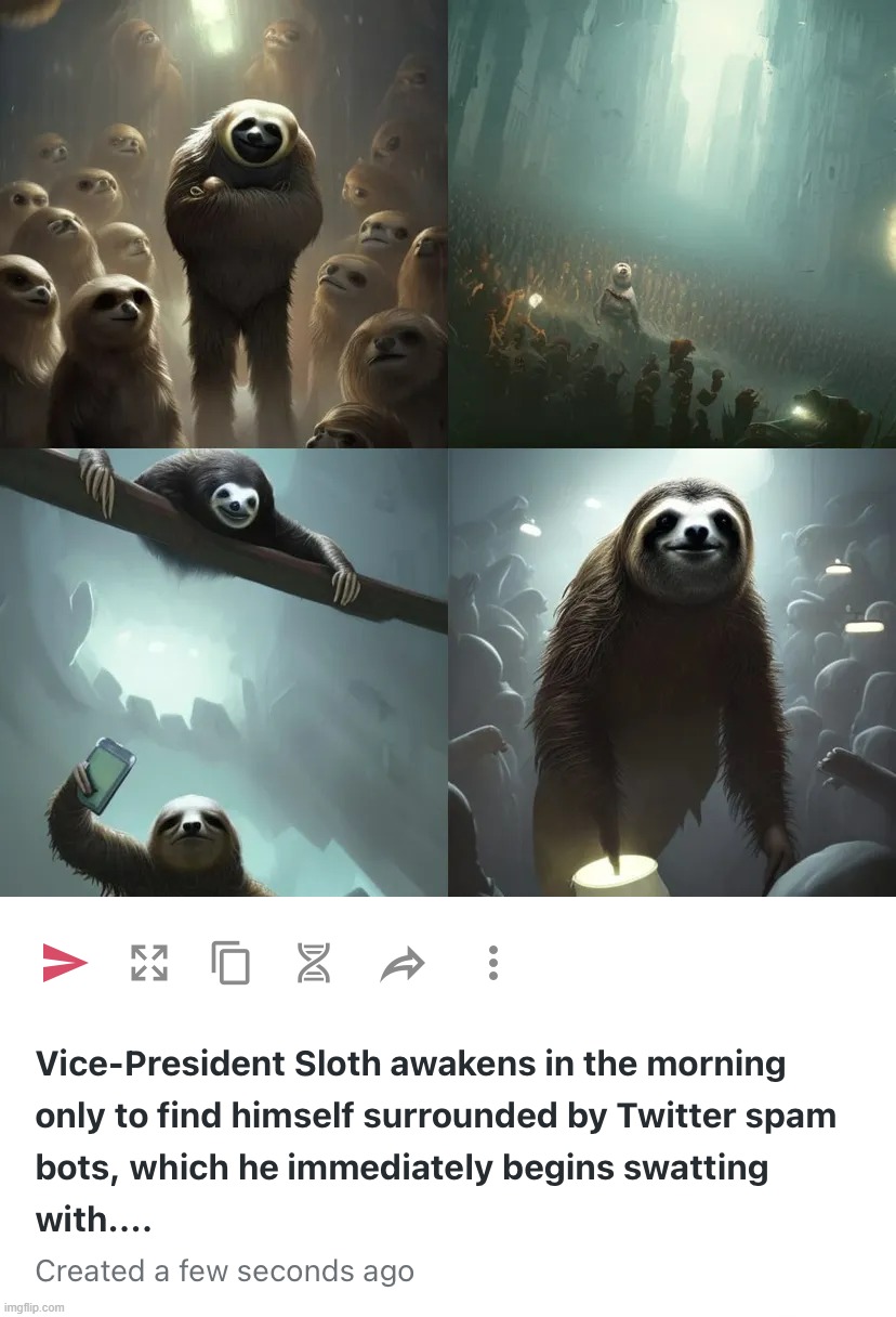 ...extreme annoyance. #wokeupthismorning #gotyourselfagun | image tagged in vice-president sloth awakens in the morning only to find himself,twitter,spam,bots,woke up this morning,got yourself a gun | made w/ Imgflip meme maker