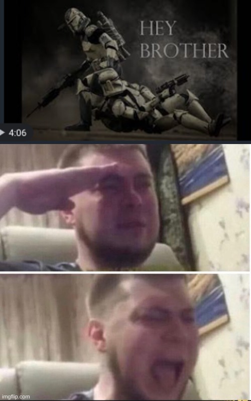 saddest clone wars tribute I've ever heard. *sniff* yt link in the comments *sniff* below | image tagged in crying salute,sad,clone wars,star wars,depression | made w/ Imgflip meme maker