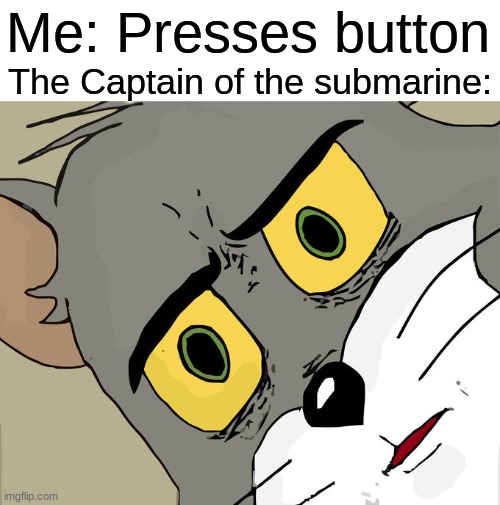 Oops, I pressed the self-destruct button. | Me: Presses button; The Captain of the submarine: | image tagged in memes,unsettled tom | made w/ Imgflip meme maker