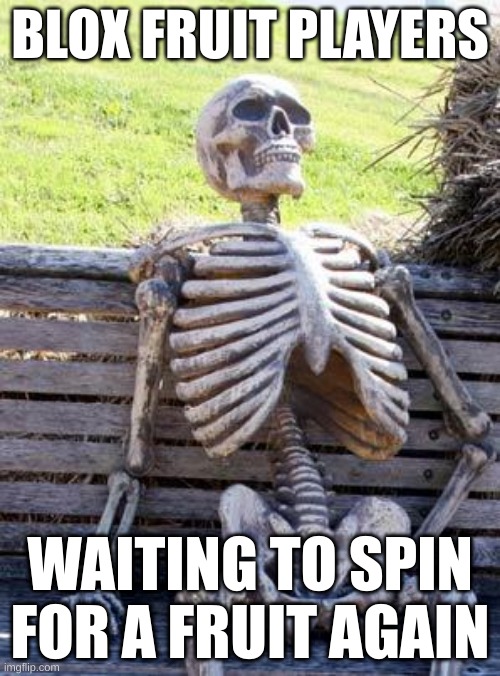 Waiting Skeleton Meme | BLOX FRUIT PLAYERS; WAITING TO SPIN FOR A FRUIT AGAIN | image tagged in memes,waiting skeleton | made w/ Imgflip meme maker