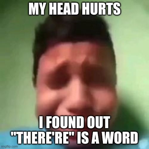cryimg | MY HEAD HURTS; I FOUND OUT "THERE'RE" IS A WORD | image tagged in cryimg | made w/ Imgflip meme maker