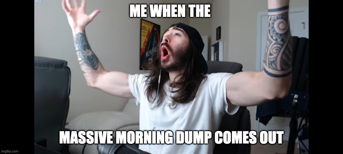 Moist critikal screaming | ME WHEN THE; MASSIVE MORNING DUMP COMES OUT | image tagged in moist critikal screaming | made w/ Imgflip meme maker