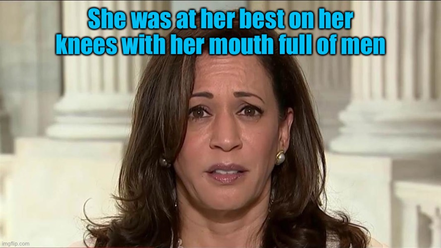 kamala harris | She was at her best on her knees with her mouth full of men | image tagged in kamala harris | made w/ Imgflip meme maker