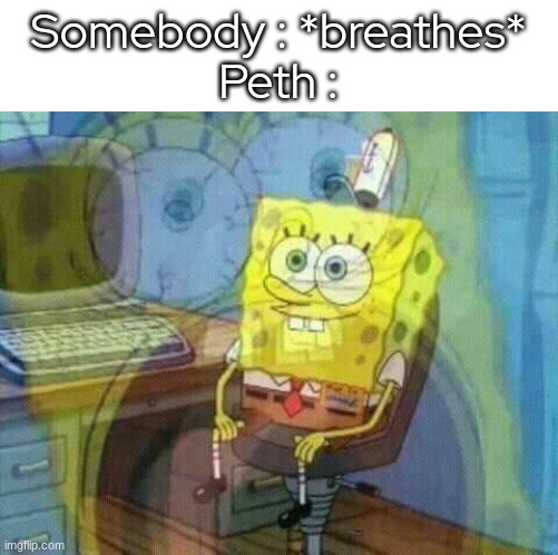 He seriously panics too much- | Somebody : *breathes*
Peth : | made w/ Imgflip meme maker