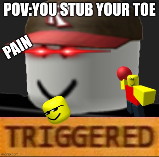 Roblox Triggered | POV:YOU STUB YOUR TOE; PAIN | image tagged in roblox triggered | made w/ Imgflip meme maker