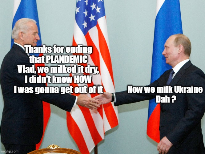 Thanks for ending that PLANDEMIC Vlad, we milked it dry, I didn't know HOW I was gonna get out of it Now we milk Ukraine 
Dah ? | made w/ Imgflip meme maker