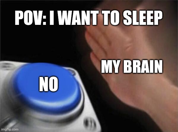 Blank Nut Button | POV: I WANT TO SLEEP; MY BRAIN; NO | image tagged in memes,blank nut button | made w/ Imgflip meme maker