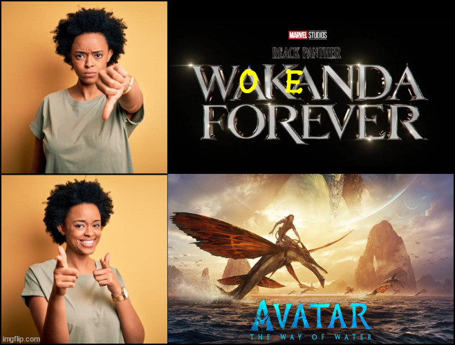 Woke Panther ... meh. | image tagged in black panther,blm,avatar the way of water,wakanda forever,nay yea,hollywood is out of ideas | made w/ Imgflip meme maker