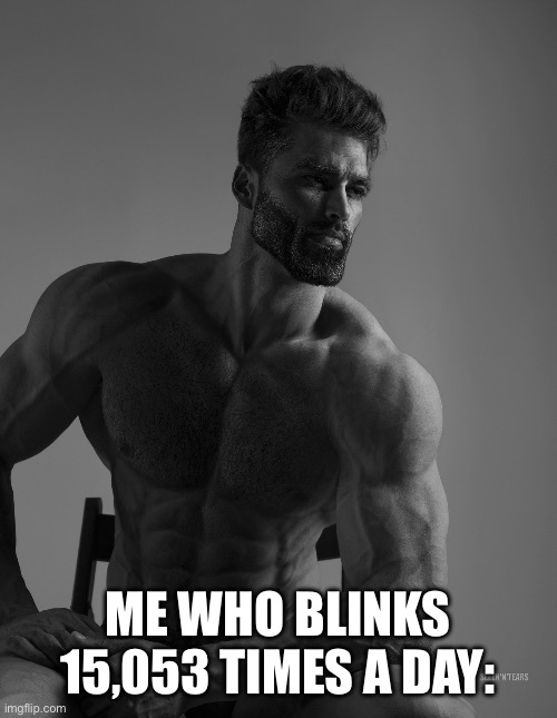 Giga Chad | ME WHO BLINKS 15,053 TIMES A DAY: | image tagged in giga chad | made w/ Imgflip meme maker