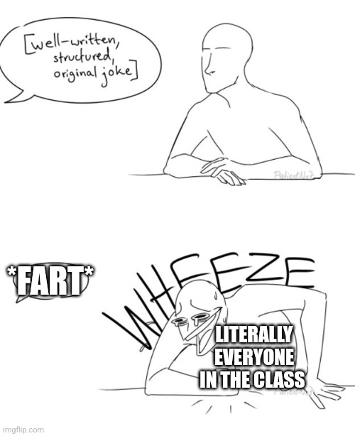 Bottom Burp | *FART*; LITERALLY EVERYONE IN THE CLASS | image tagged in wheeze,relatable | made w/ Imgflip meme maker