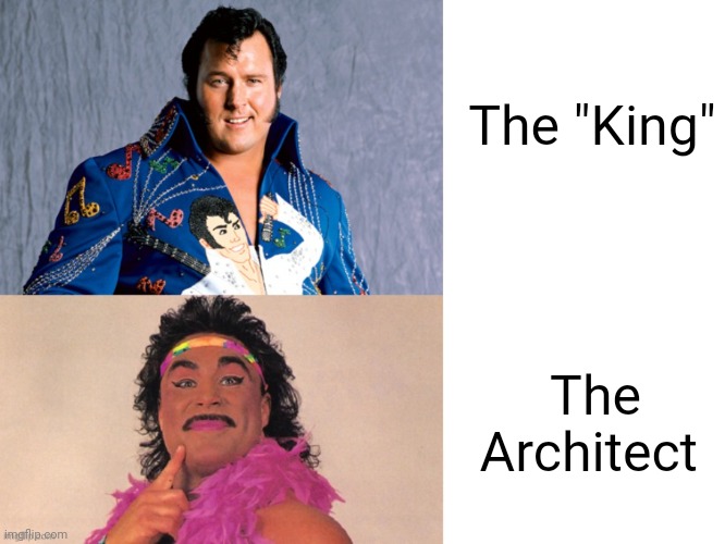  The "King"; The Architect | image tagged in memes,honky-tonk man,johnny b badd,elvis presley,little richard | made w/ Imgflip meme maker