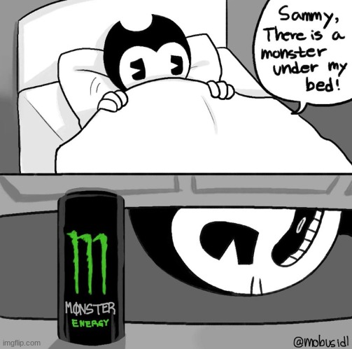 Sammy, there's a monster under Bendy's bed! | image tagged in sammy laurence,bendy | made w/ Imgflip meme maker