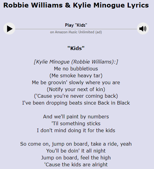 Kylie Minogue Kids lyrics Blank Meme Template