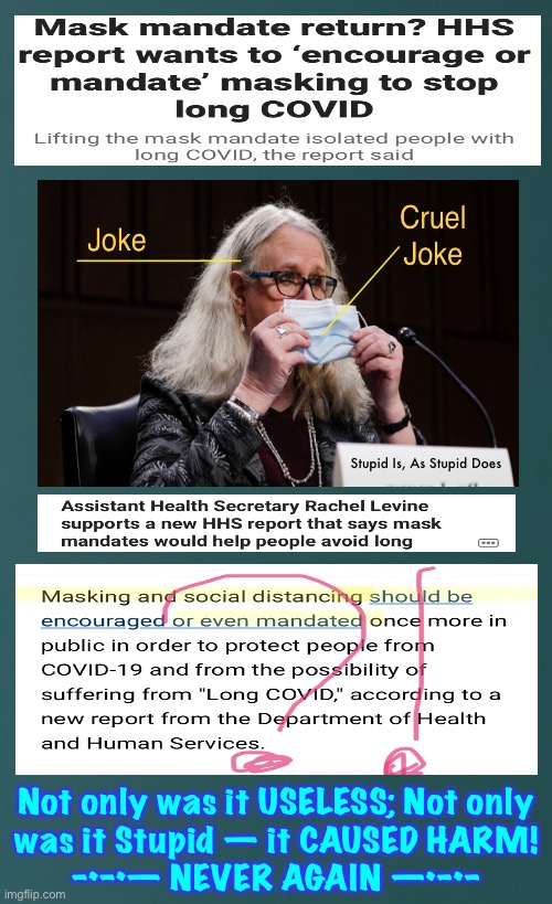 THEY Snuck it in, while most were asleep.  This CANNOT Happen Again | Stupid Is, As Stupid Does; Not only was it USELESS; Not only
was it Stupid — it CAUSED HARM!
-•-•— NEVER AGAIN —•-•- | image tagged in memes,masks social distancing,mindless n harmful,worship god not mans rules,honor god not virtue signal,fjbvoters kissmyass | made w/ Imgflip meme maker