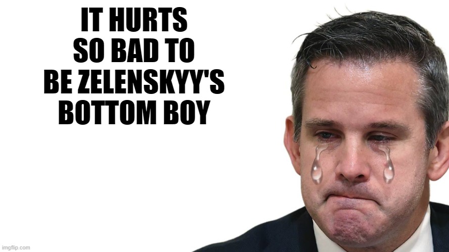 Butt Hurt Kinzinger | IT HURTS SO BAD TO BE ZELENSKYY'S BOTTOM BOY | image tagged in kinzinger crying | made w/ Imgflip meme maker