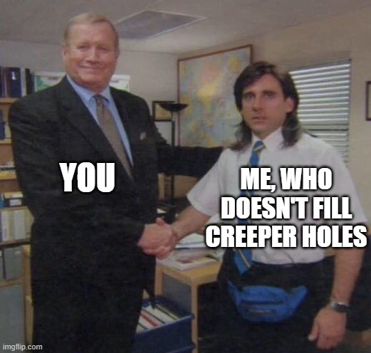the office congratulations | YOU ME, WHO DOESN'T FILL CREEPER HOLES | image tagged in the office congratulations | made w/ Imgflip meme maker
