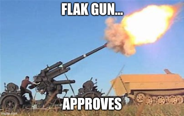 Flak gun | FLAK GUN... APPROVES | image tagged in flak gun | made w/ Imgflip meme maker