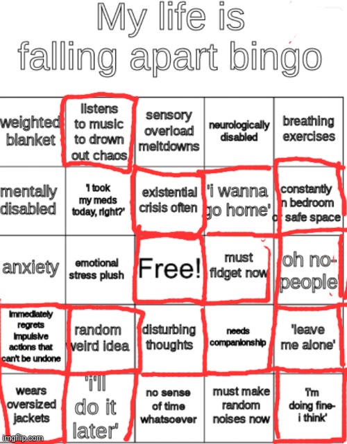 My mind is a mess. yayy | image tagged in my life is falling apart bingo,never gonna give you up,never gonna let you down,stop reading the tags and get some help | made w/ Imgflip meme maker