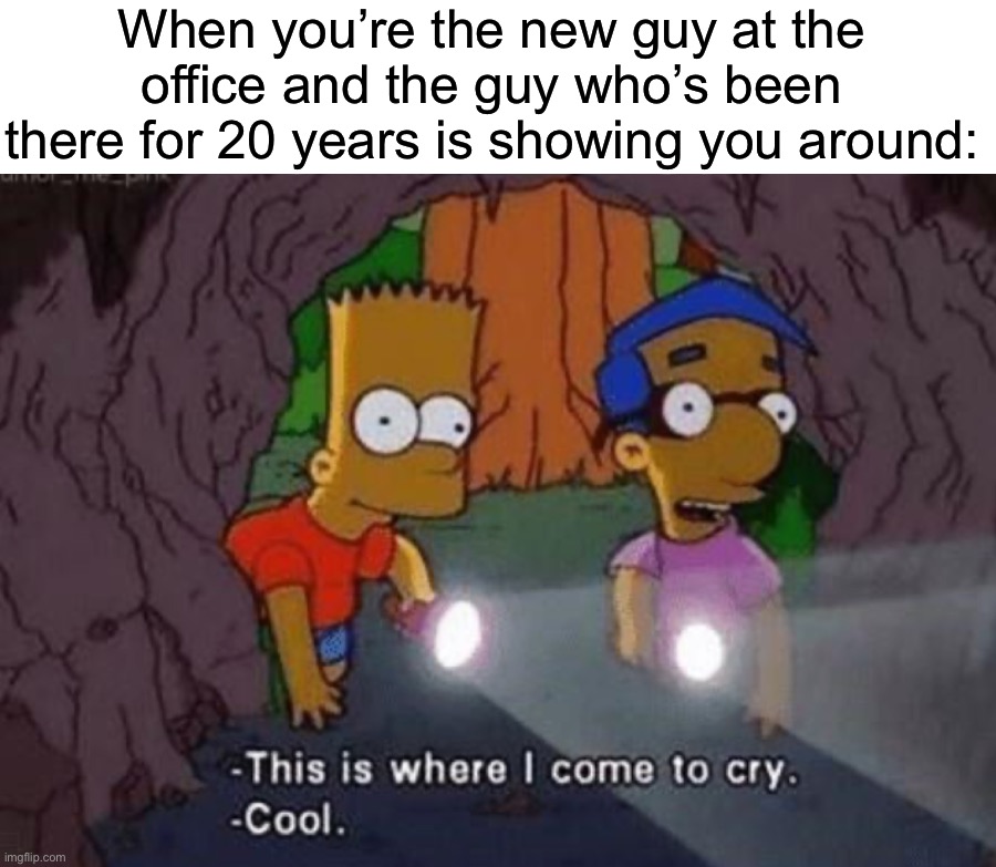 Pain | When you’re the new guy at the office and the guy who’s been there for 20 years is showing you around: | image tagged in memes,funny,relatable memes,true story,the simpsons,pain | made w/ Imgflip meme maker