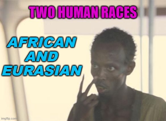 African and Eurasian | AFRICAN AND EURASIAN; TWO HUMAN RACES | image tagged in memes,i'm the captain now | made w/ Imgflip meme maker