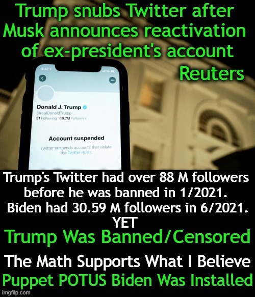 Do The Math As Numbers Don't Lie But Leftists Do.... | image tagged in politics,donald trump,twitter,joe biden,followers,numbers | made w/ Imgflip meme maker