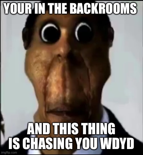 No power play or op or you won’t get responded to, outrunning him is fine though | YOUR IN THE BACKROOMS; AND THIS THING IS CHASING YOU WDYD | image tagged in obunga | made w/ Imgflip meme maker