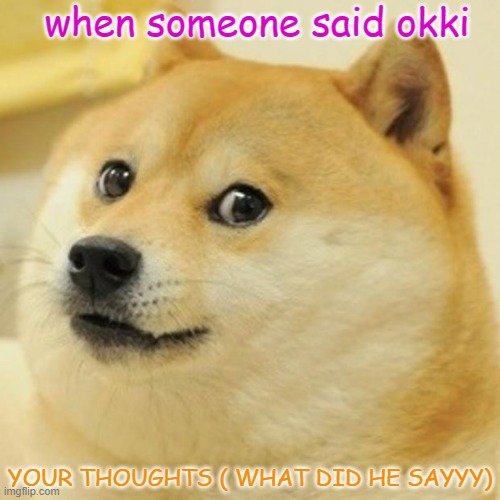 Doge | when someone said okki; YOUR THOUGHTS ( WHAT DID HE SAYYY) | image tagged in memes,doge | made w/ Imgflip meme maker