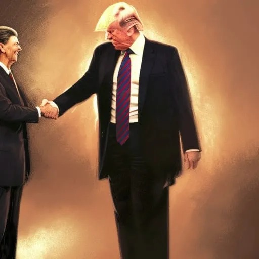 Donald Trump shakes hands with a 105-year-old Ronald Reagan on t Blank Meme Template