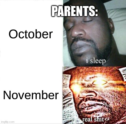 December eve | PARENTS:; October; November | image tagged in memes,sleeping shaq | made w/ Imgflip meme maker