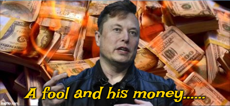 Money to burn... | A fool and his money...... | image tagged in elon musk,twitter,donald trump,blue check,a fool and his noney | made w/ Imgflip meme maker