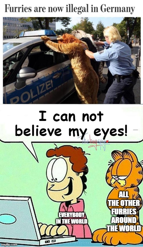 it's a miracle | I can not believe my eyes! ALL THE OTHER FURRIES AROUND THE WORLD; EVERYBODY IN THE WORLD | image tagged in not garfield approved,furries | made w/ Imgflip meme maker