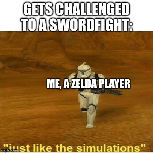 Just like the simulations | GETS CHALLENGED TO A SWORDFIGHT:; ME, A ZELDA PLAYER | image tagged in just like the simulations | made w/ Imgflip meme maker