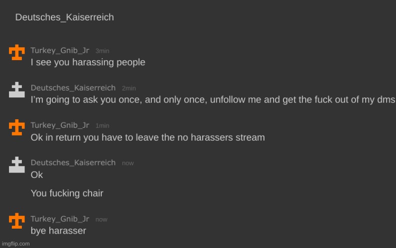 This user has been harassing people. | image tagged in no harrasers | made w/ Imgflip meme maker