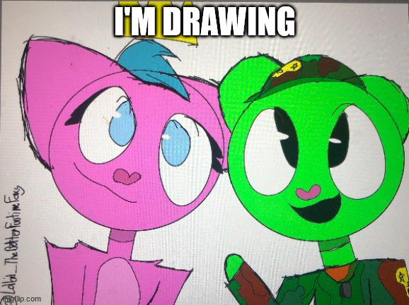 flippy x kitty drawn by Lolbit_TheBetterFuntimeFoxy | I'M DRAWING | image tagged in flippy x kitty drawn by lolbit_thebetterfuntimefoxy | made w/ Imgflip meme maker