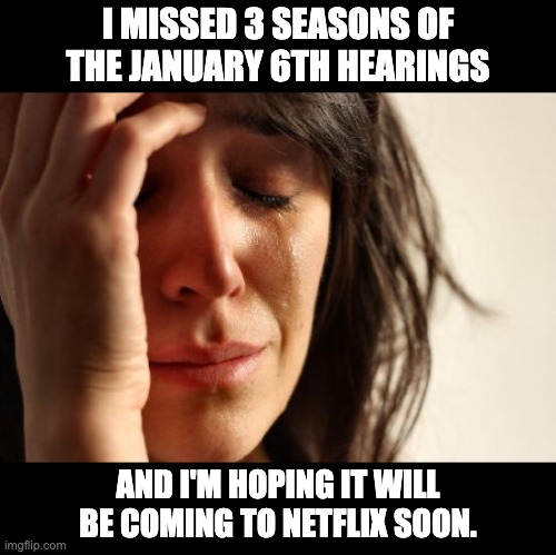 January 6th | I MISSED 3 SEASONS OF THE JANUARY 6TH HEARINGS; AND I'M HOPING IT WILL BE COMING TO NETFLIX SOON. | image tagged in memes,first world problems | made w/ Imgflip meme maker