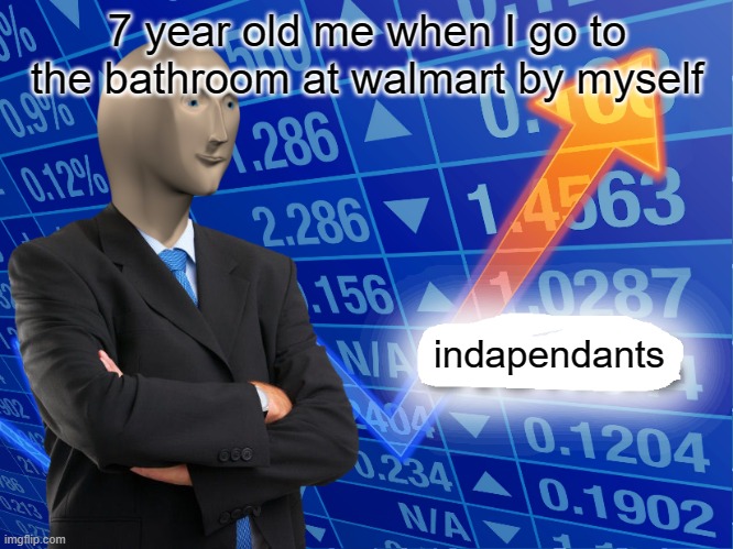 indapentants | 7 year old me when I go to the bathroom at walmart by myself; indapendants | image tagged in empty stonks,7 year old me,nobody,bathroom humor | made w/ Imgflip meme maker