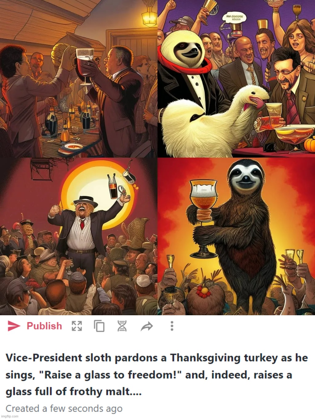 Vistas of our Thanksgiving holiday turkey pardon party for donors, lobbyists, and other friends of the Administration. | image tagged in vice-president sloth pardons a thanksgiving turkey,thanksgiving,turkey,pardon,party,maltgate | made w/ Imgflip meme maker