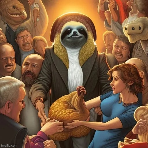 Vice-President sloth pardons a Thanksgiving turkey | image tagged in vice-president sloth pardons a thanksgiving turkey | made w/ Imgflip meme maker