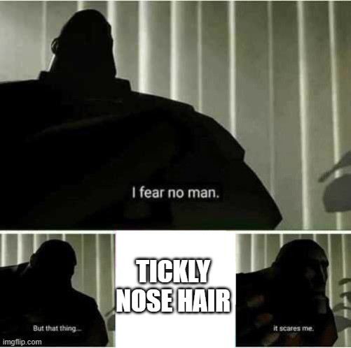I fear no man |  TICKLY NOSE HAIR | image tagged in i fear no man | made w/ Imgflip meme maker