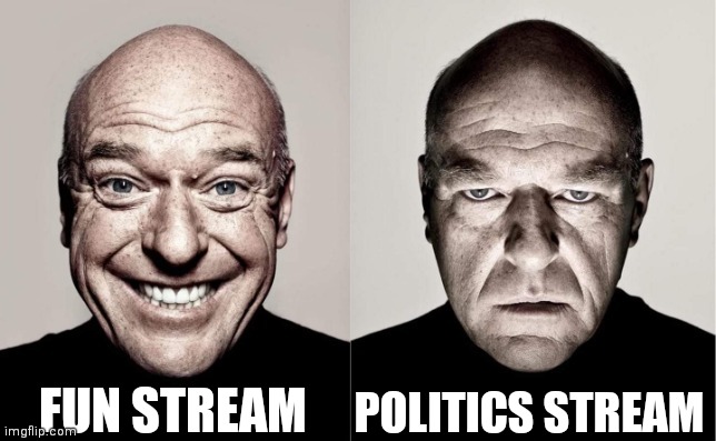 Why is it so true | FUN STREAM; POLITICS STREAM | image tagged in hank | made w/ Imgflip meme maker