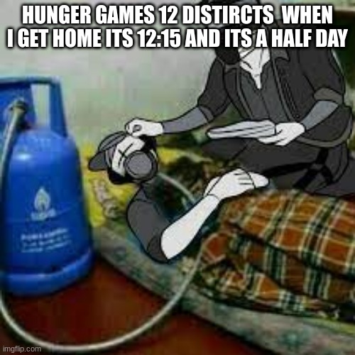 bro got that copiium | HUNGER GAMES 12 DISTIRCTS  WHEN I GET HOME ITS 12:15 AND ITS A HALF DAY | image tagged in bro | made w/ Imgflip meme maker