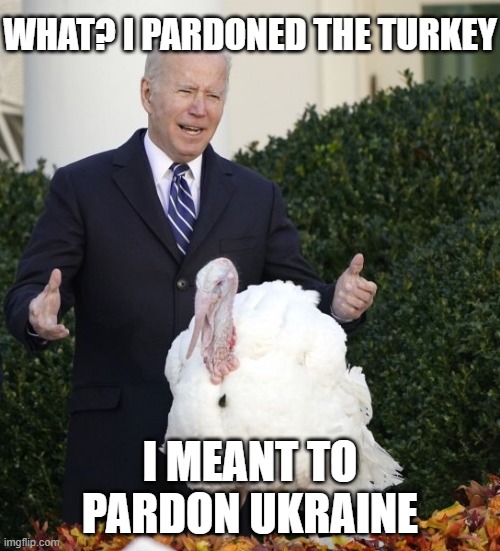 Biden’s Turkey | WHAT? I PARDONED THE TURKEY; I MEANT TO PARDON UKRAINE | image tagged in biden s turkey | made w/ Imgflip meme maker