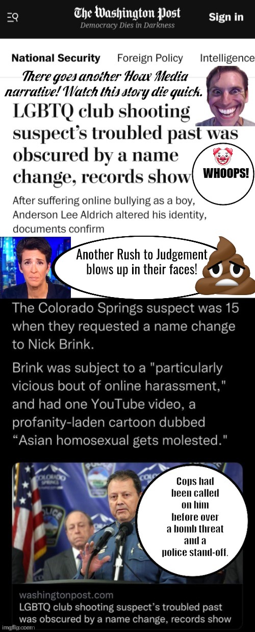 Colorado Shooter narrative  will go away fast | Another Rush to Judgement blows up in their faces! | image tagged in rachel maddow | made w/ Imgflip meme maker
